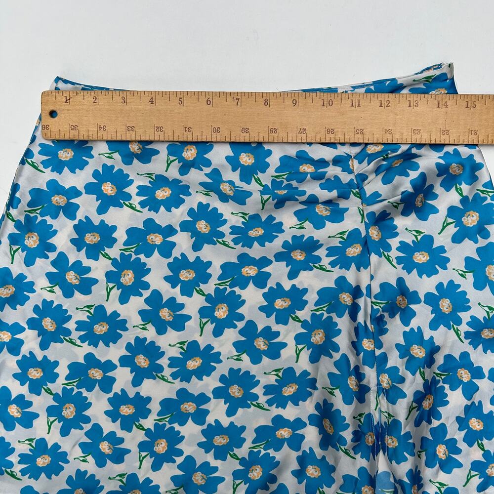 Free People Women’s Jessie Satin Blue Floral Slit Mini Skirt 4 - Picture 10 of 10